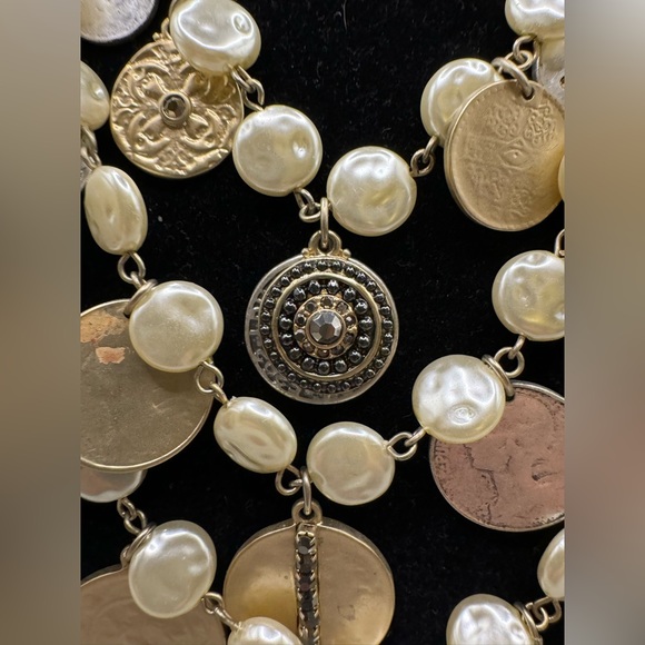 Chico's Gold and Silver Coin Necklace with Pearl Accents - Picture 3 of 6